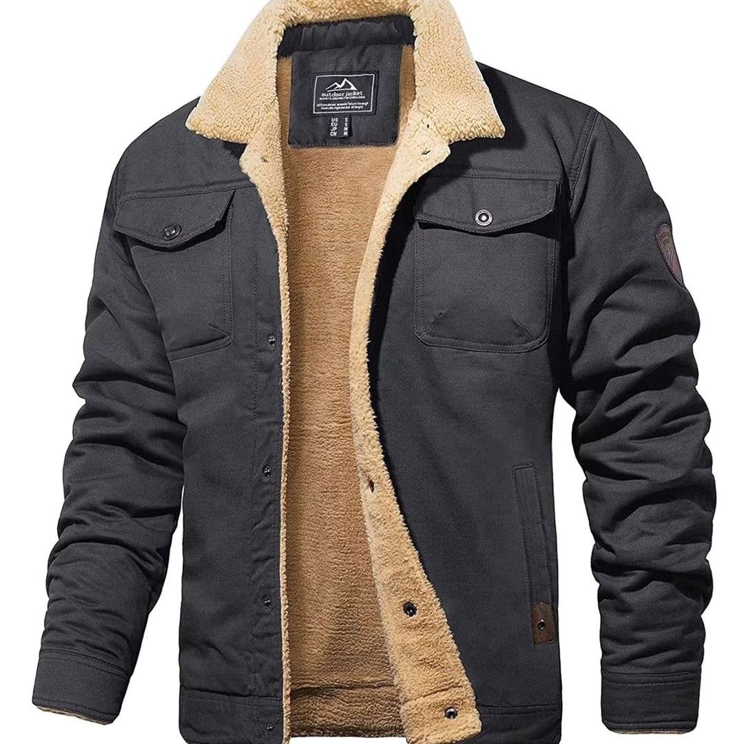 Men's Sherpa-Lined Fleece Winter Jacket Relaxed Fit - Dark Gray
