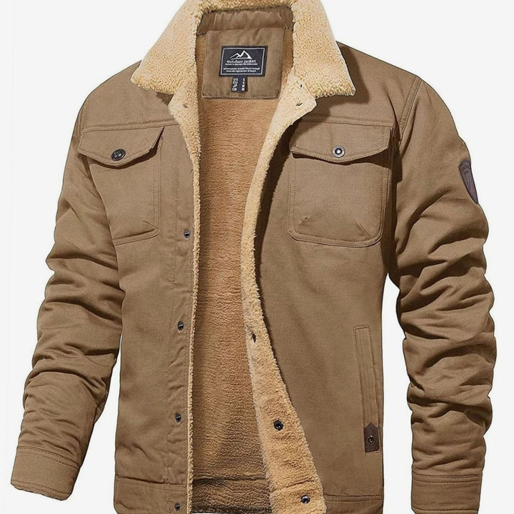 Men's Sherpa-Lined Fleece Winter Jacket Relaxed Fit - Khaki
