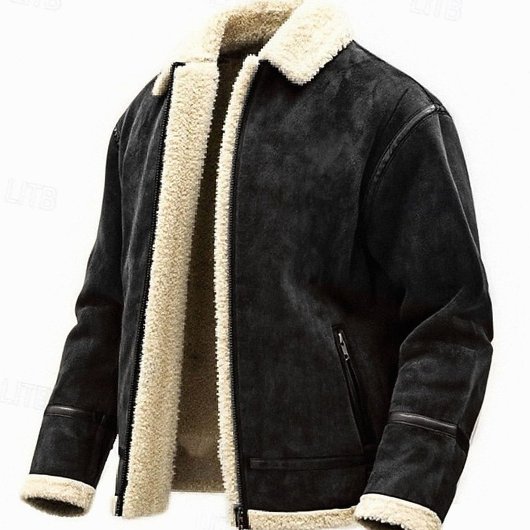 Men's Sherpa-Lined Full-Zip Aviator Bomber Jacket - Black