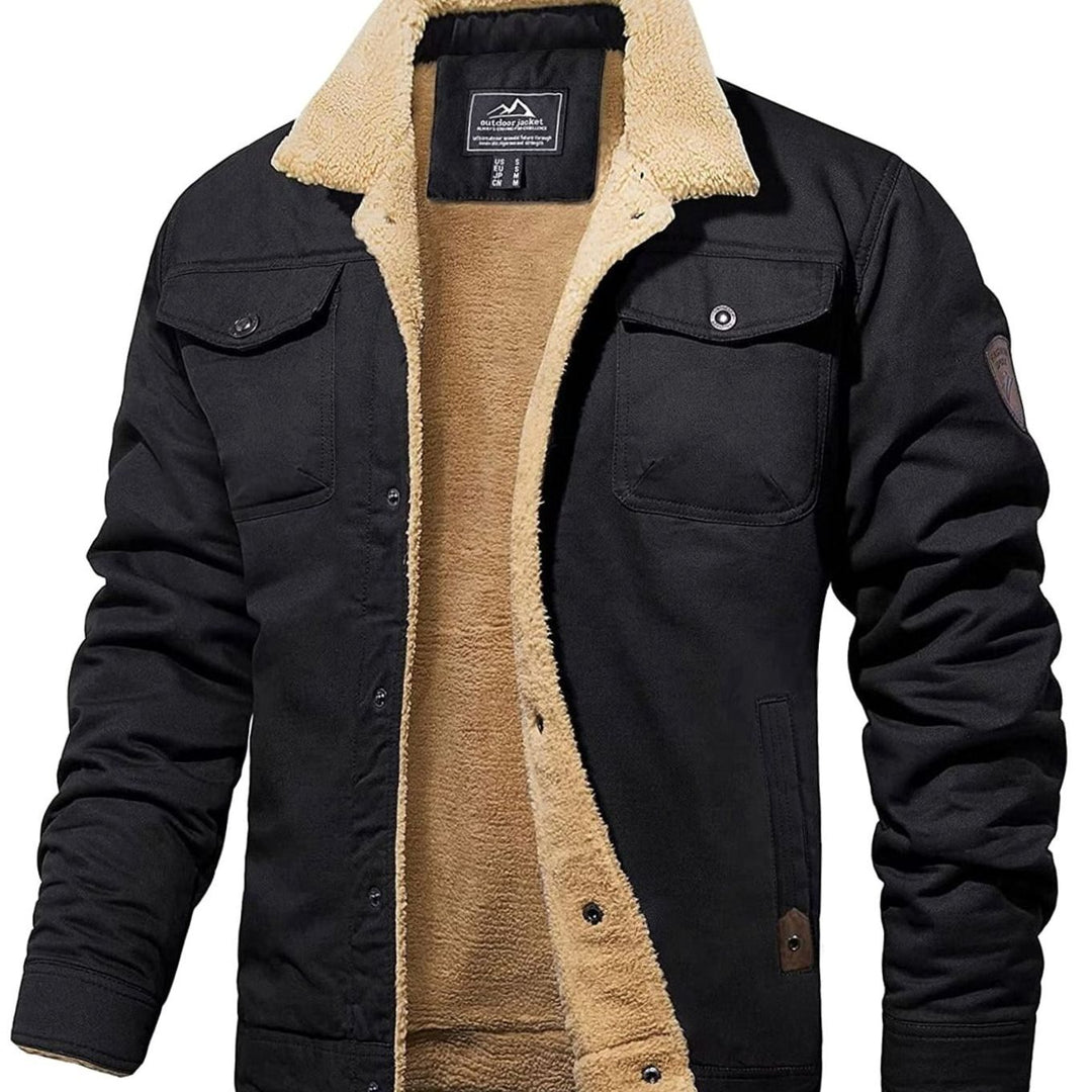 Men's Sherpa-Lined Relaxed-Fit Snap-Button Casual Jacket - Black
