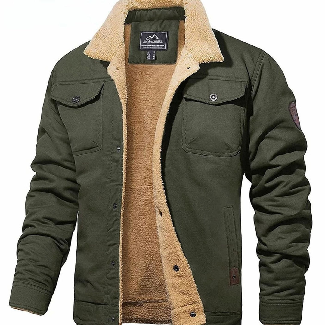 Men's Sherpa-Lined Relaxed-Fit Snap-Button Casual Jacket - Army Green