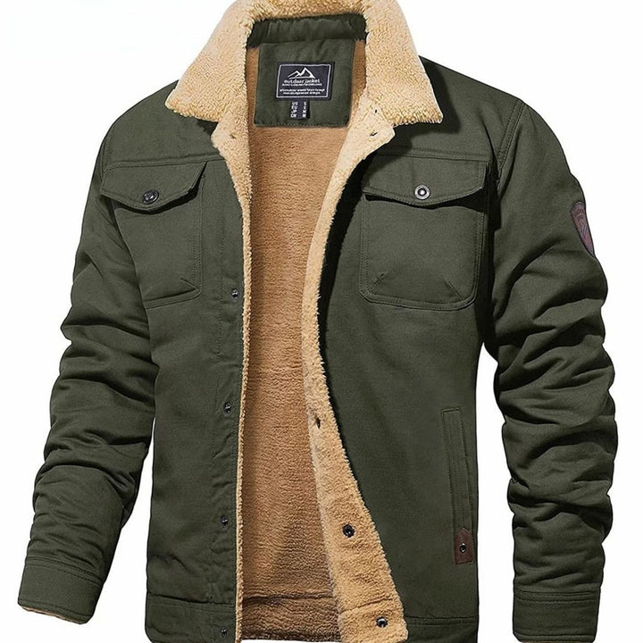 Men's Sherpa-Lined Relaxed-Fit Snap-Button Casual Jacket - Army Green