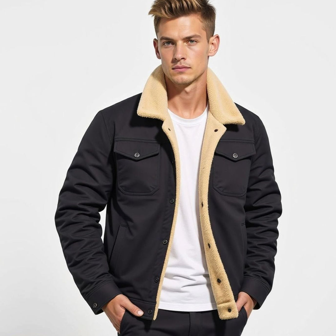 Men's Sherpa-Lined Relaxed-Fit Snap-Button Casual Jacket