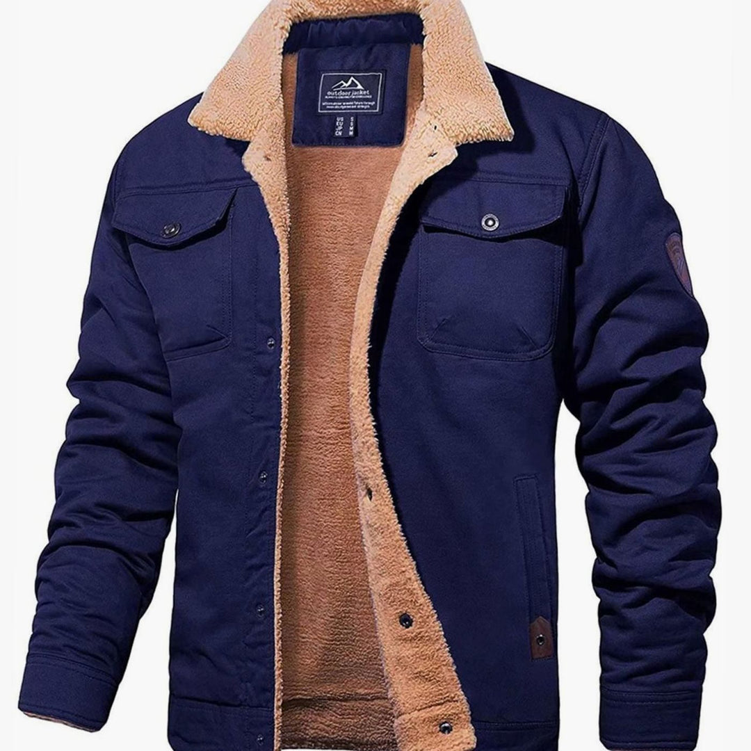 Men's Sherpa-Lined Relaxed-Fit Snap-Button Casual Jacket - Navy Blue