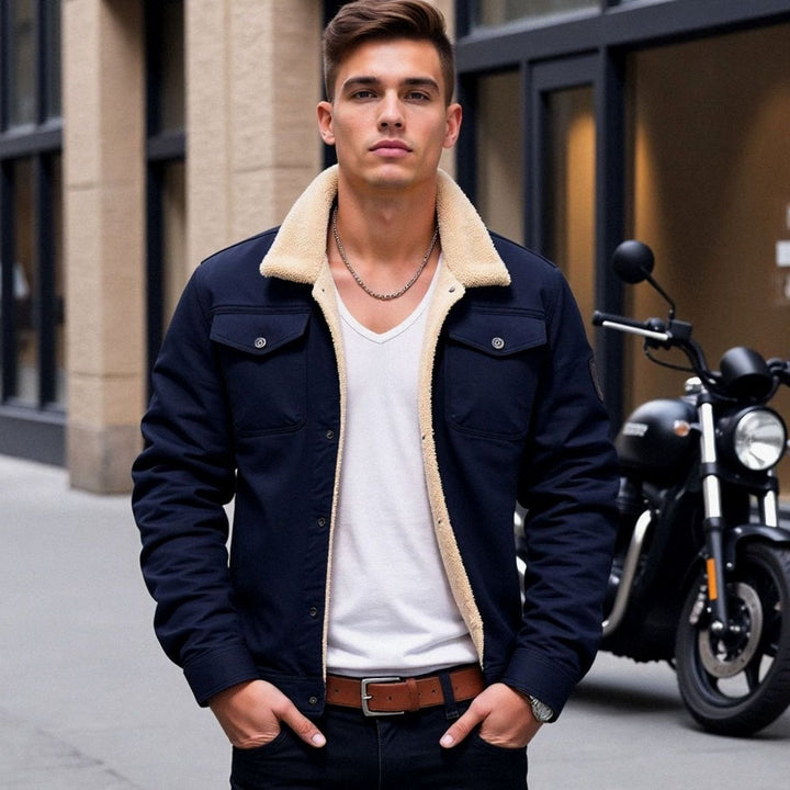 Men's Sherpa-Lined Relaxed-Fit Snap-Button Casual Jacket