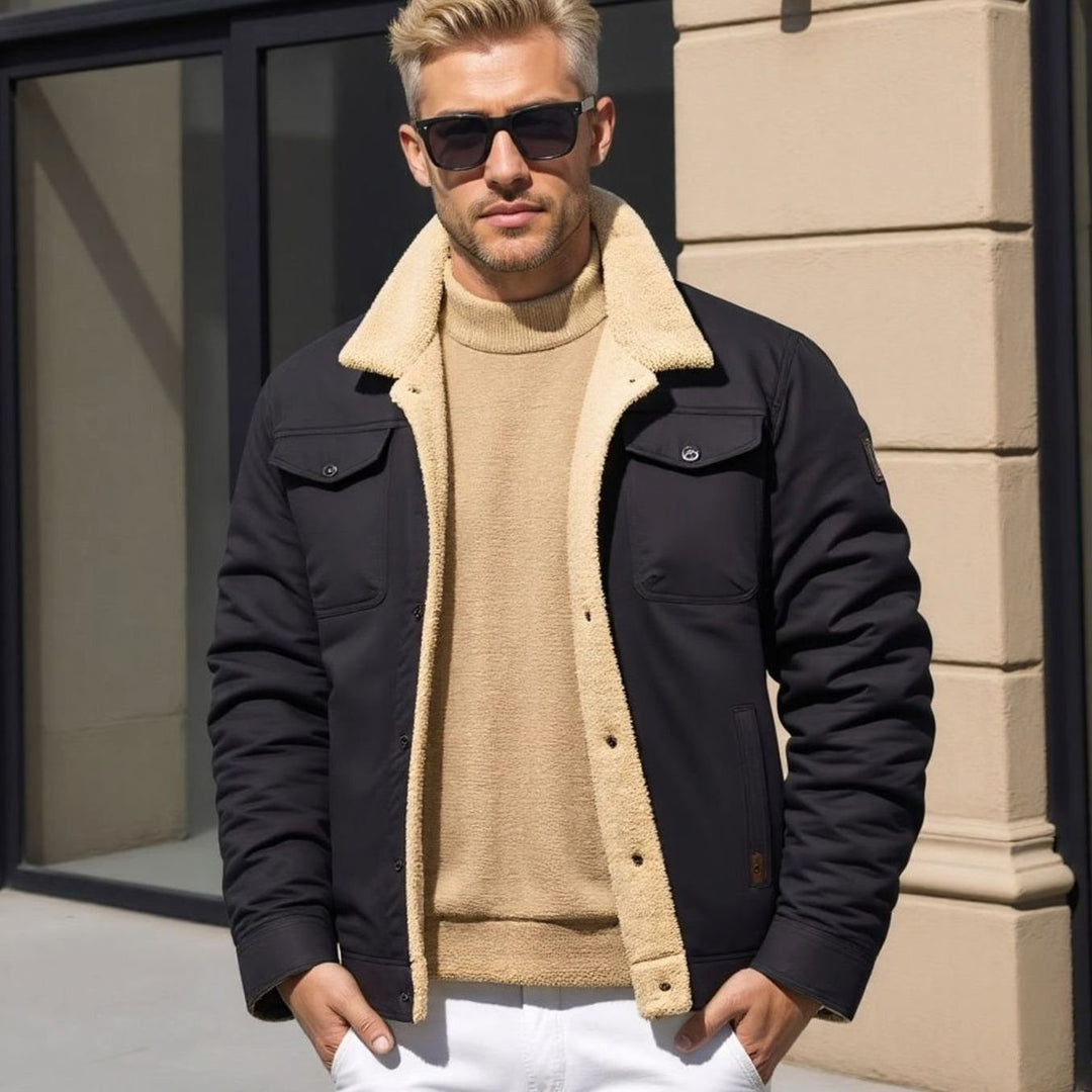 Men's Sherpa-Lined Relaxed-Fit Snap-Button Casual Jacket