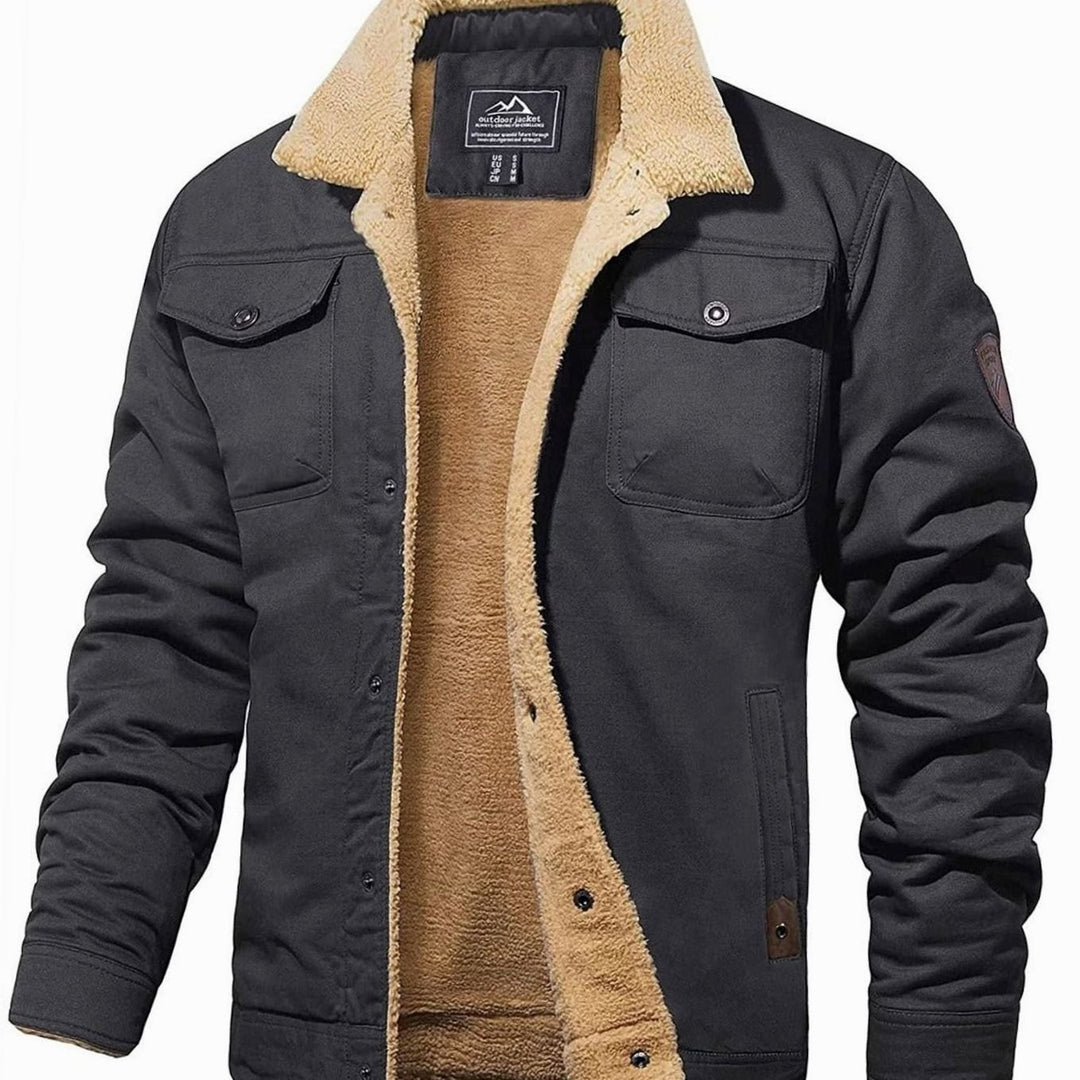 Men's Sherpa-Lined Relaxed-Fit Snap-Button Casual Jacket - Dark Grey