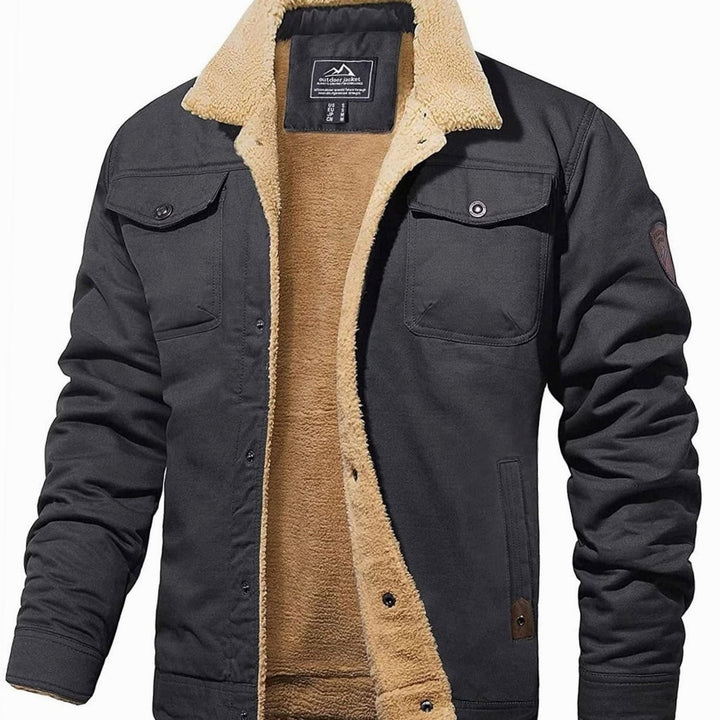 Men's Sherpa-Lined Relaxed-Fit Snap-Button Casual Jacket - Dark Grey