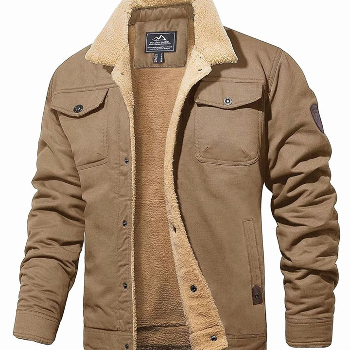 Men's Sherpa-Lined Relaxed-Fit Snap-Button Casual Jacket - Khaki