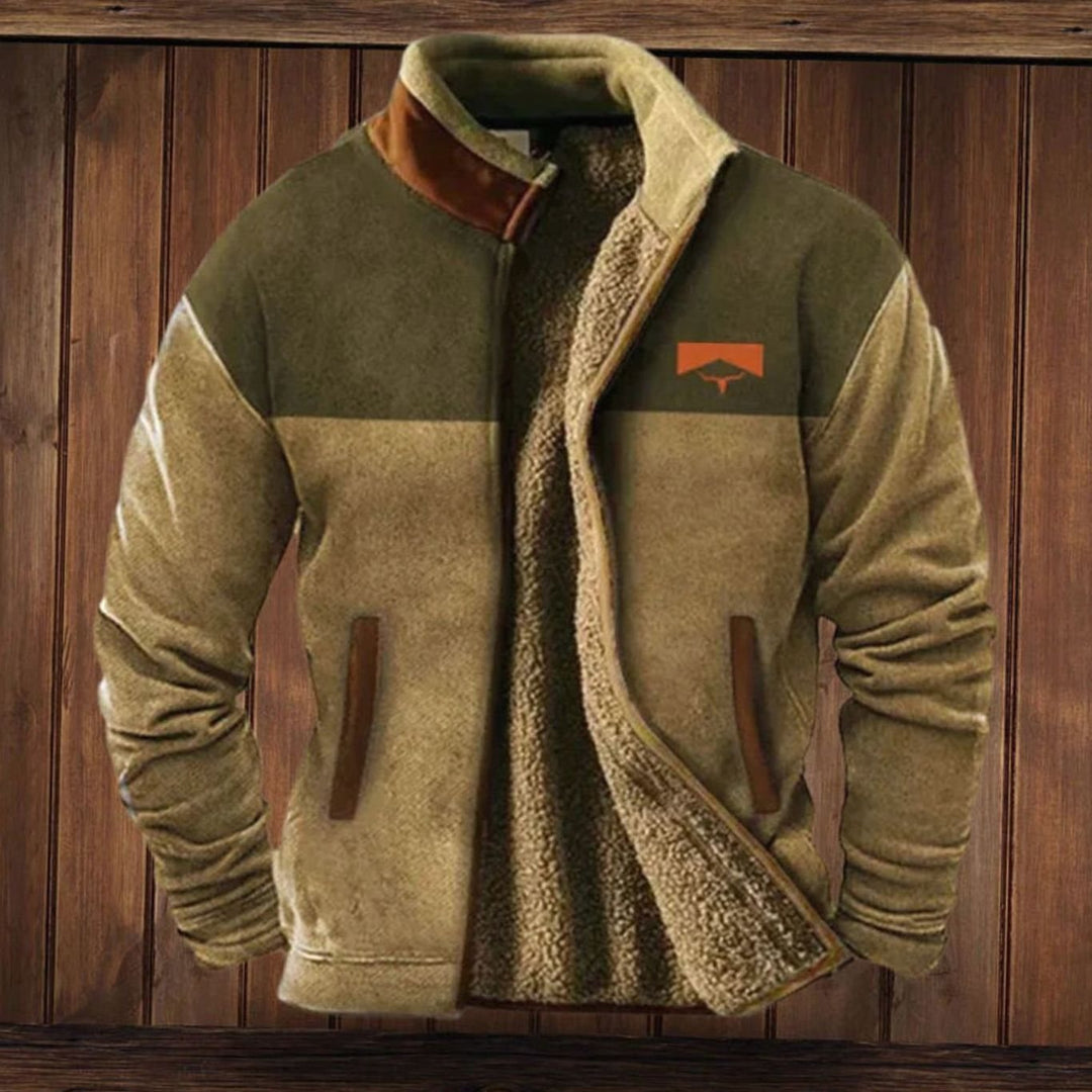 Men's Sherpa-Lined Tribal Print Zip-Up Winter Coat - Maroon
