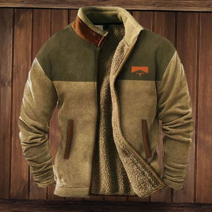 Men's Sherpa-Lined Tribal Print Zip-Up Winter Coat - Maroon