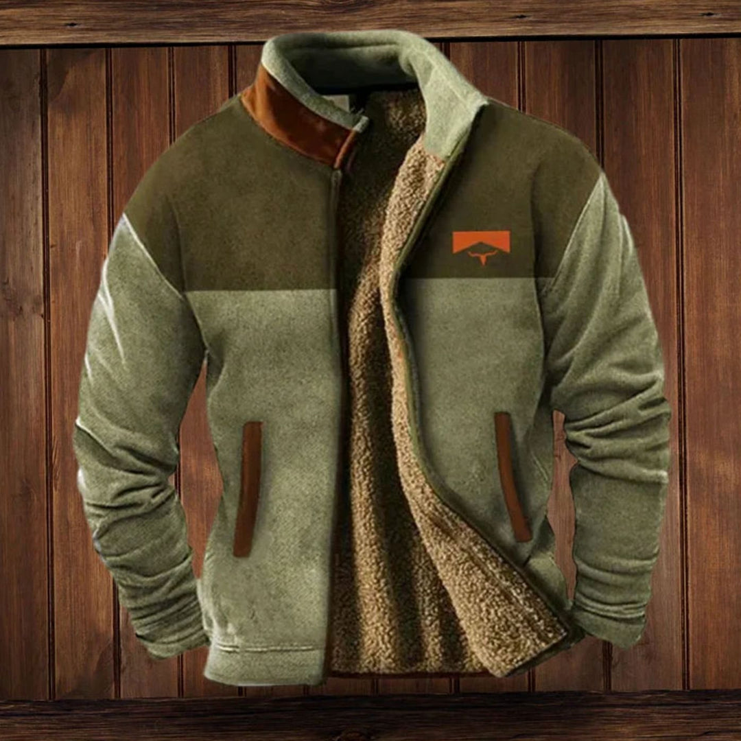 Men's Sherpa-Lined Tribal Print Zip-Up Winter Coat - Green