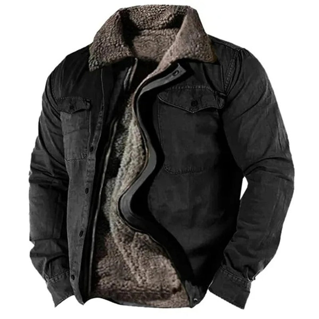 Men's Sherpa-Lined Western Snap-Button Mens Cardigan Jacket - Black