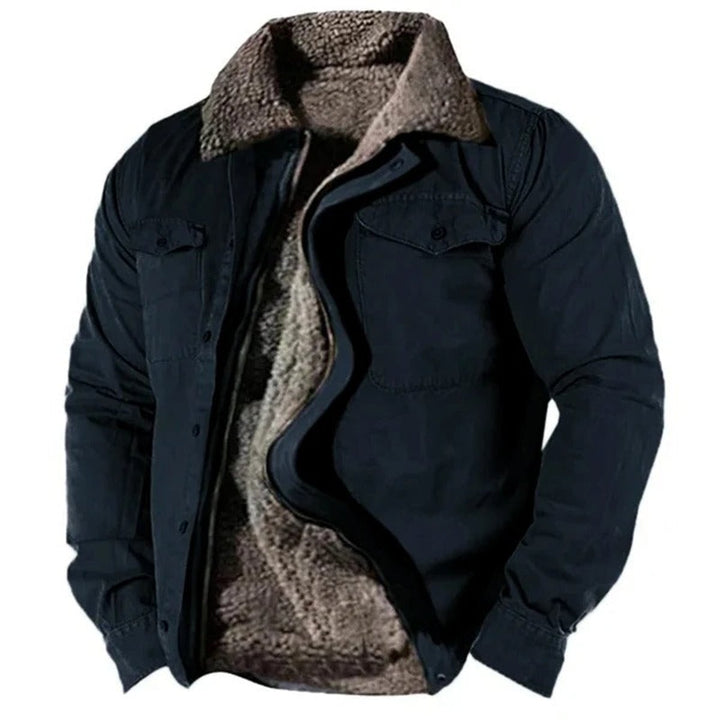 Men's Sherpa-Lined Western Snap-Button Mens Cardigan Jacket - Navy Blue