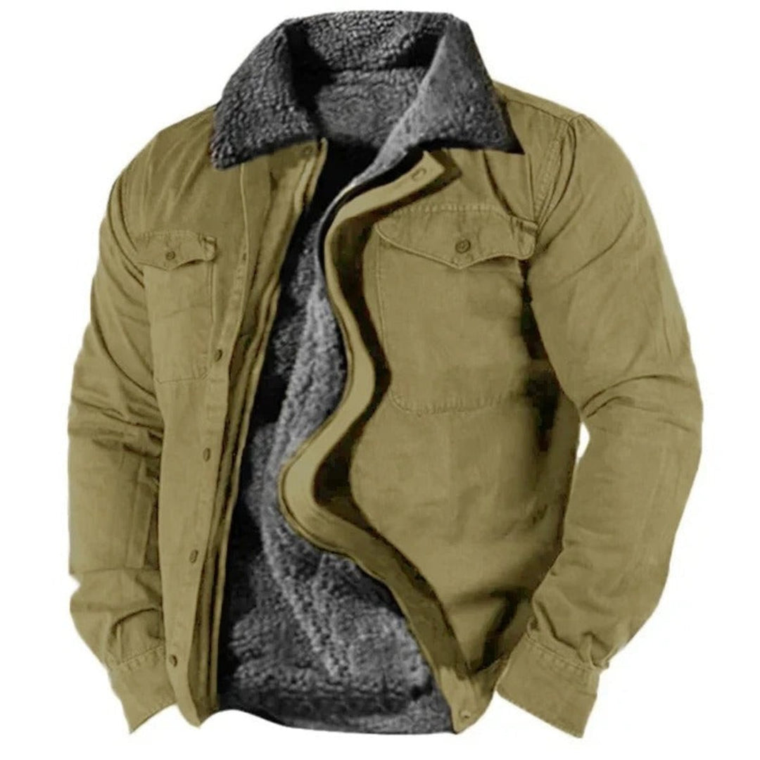 Men's Sherpa-Lined Western Snap-Button Mens Cardigan Jacket - Green