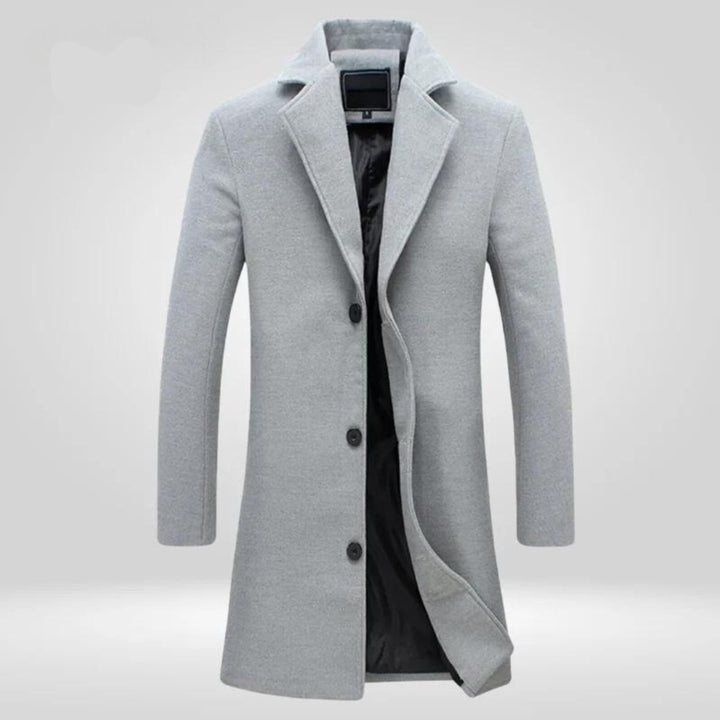 Men's Single-Breasted Wool Coat Long Notch Lapel Overcoat - Gray