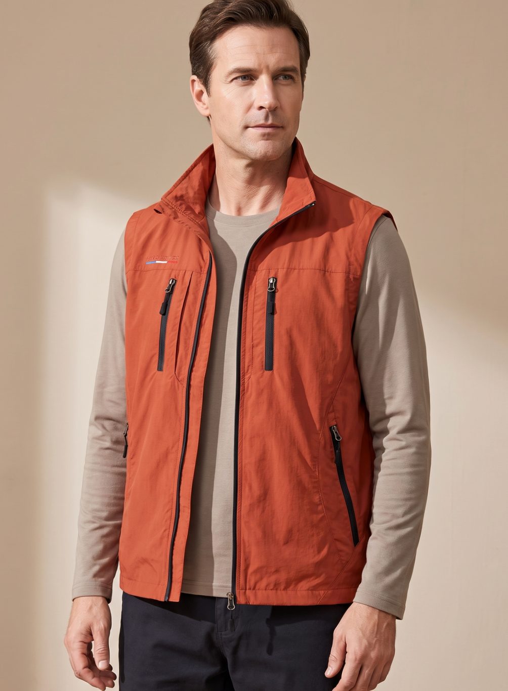 Men's Sleeveless Multi-Pocket Zip-Up Outdoor Cargo Vest - Red