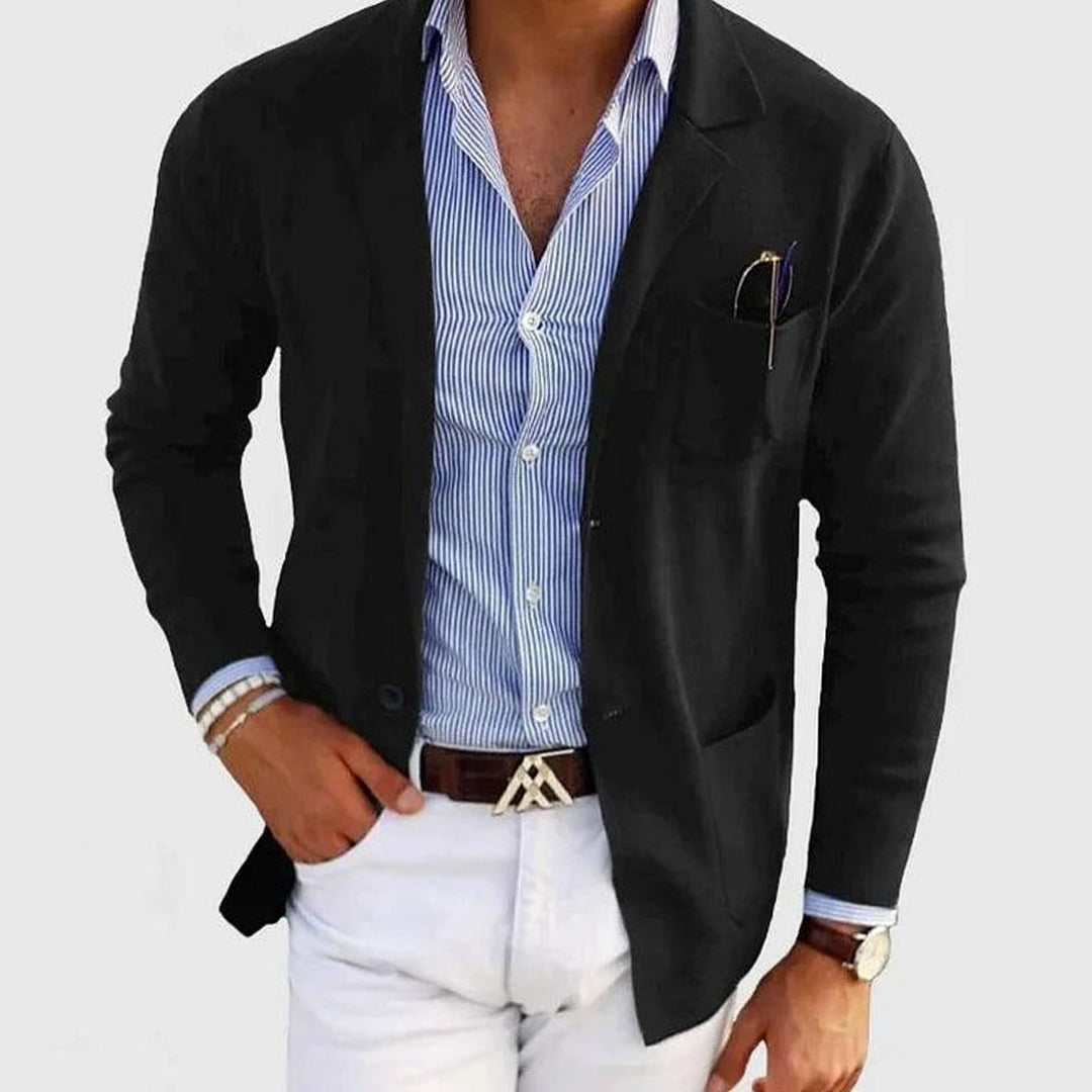 Men's Slim Fit Blazer Notch Lapel Button-Front Sport Coat - Black