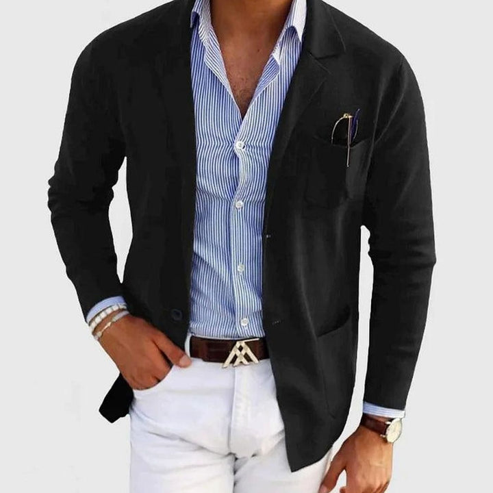 Men's Slim Fit Blazer Notch Lapel Button-Front Sport Coat - Black