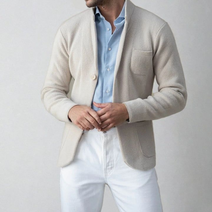 Men's Slim-Fit Blazer-Style Button-Front Knit Cardigan - Beige