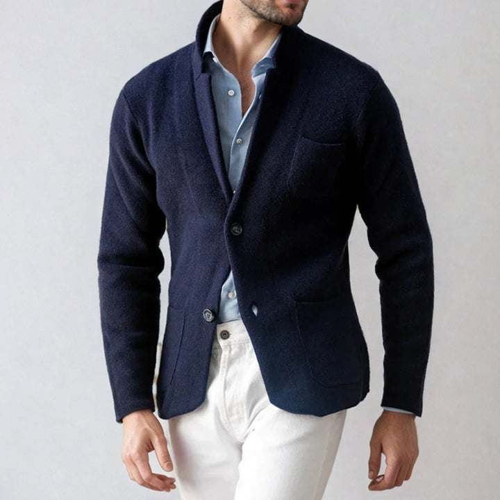 Men's Slim-Fit Blazer-Style Button-Front Knit Cardigan - Navy