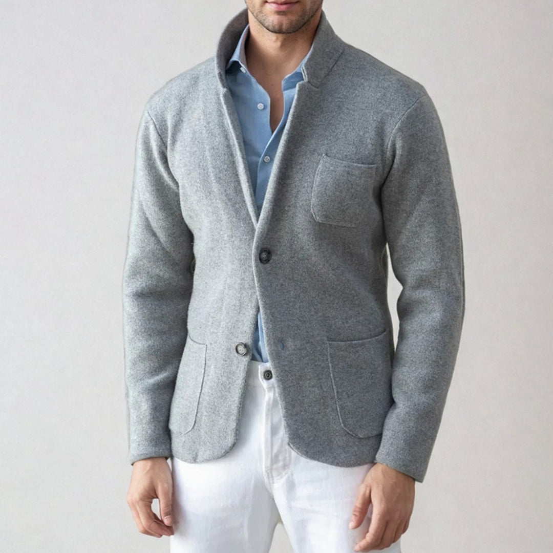 Men's Slim-Fit Blazer-Style Button-Front Knit Cardigan - Grey