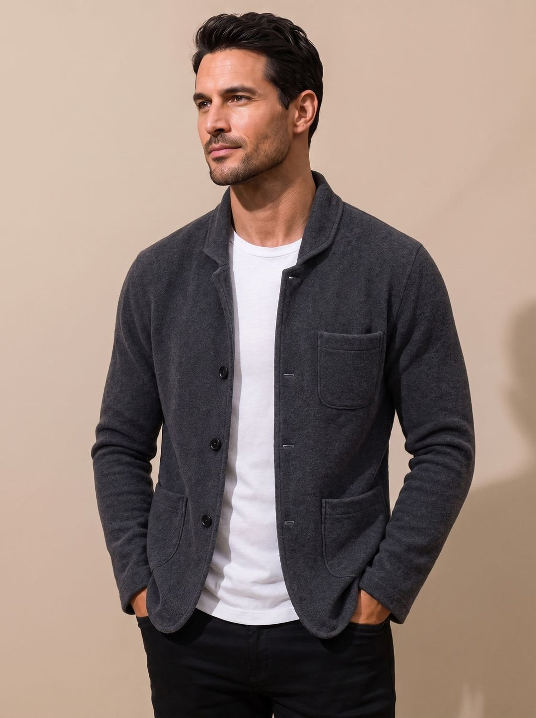 Men's Slim Fit Button-Front Knit Cardigan - Black