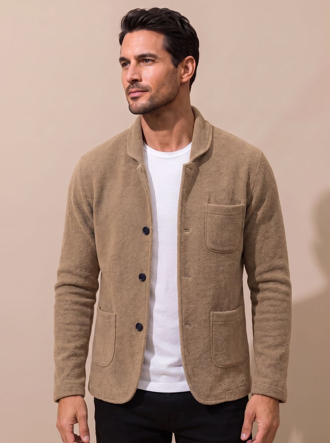 Men's Slim-Fit Button-Front Knit Cardigan Blazer - Beige