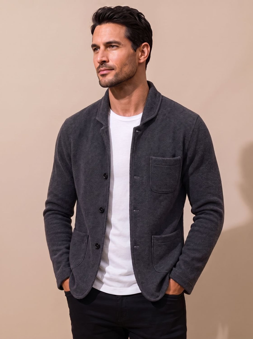Men's Slim-Fit Button-Front Knit Cardigan Blazer - Black