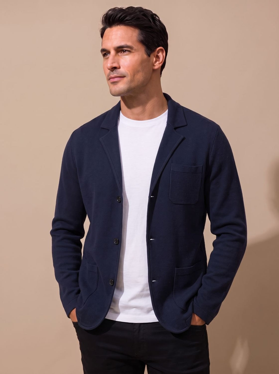 Men's Slim-Fit Button-Front Knit Cardigan Blazer - Blue
