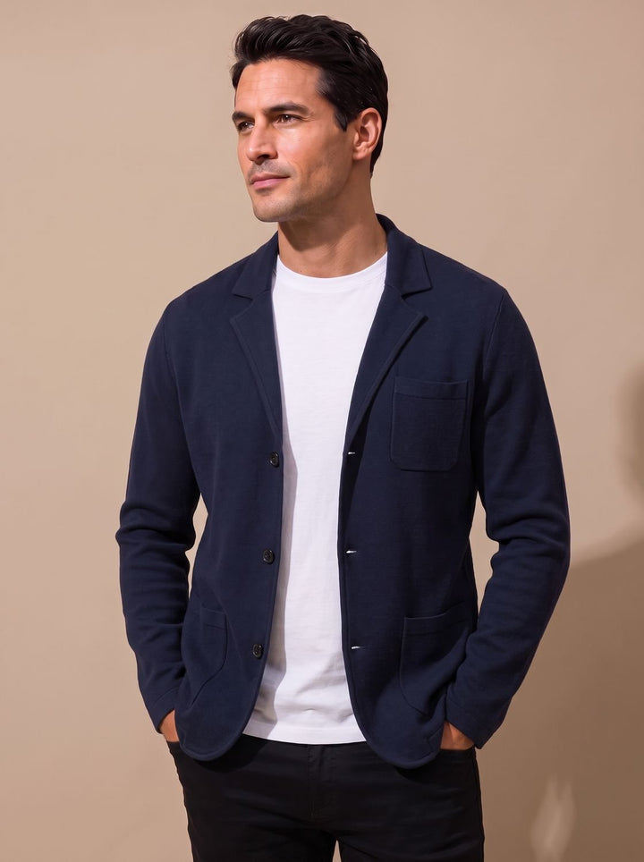 Men's Slim-Fit Button-Front Knit Cardigan Blazer - Blue
