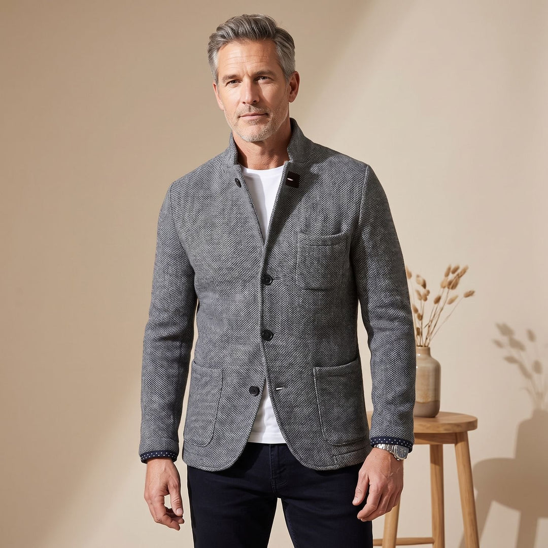 Men's Slim-Fit Button-Up Knit Blazer Cardigan - Gray