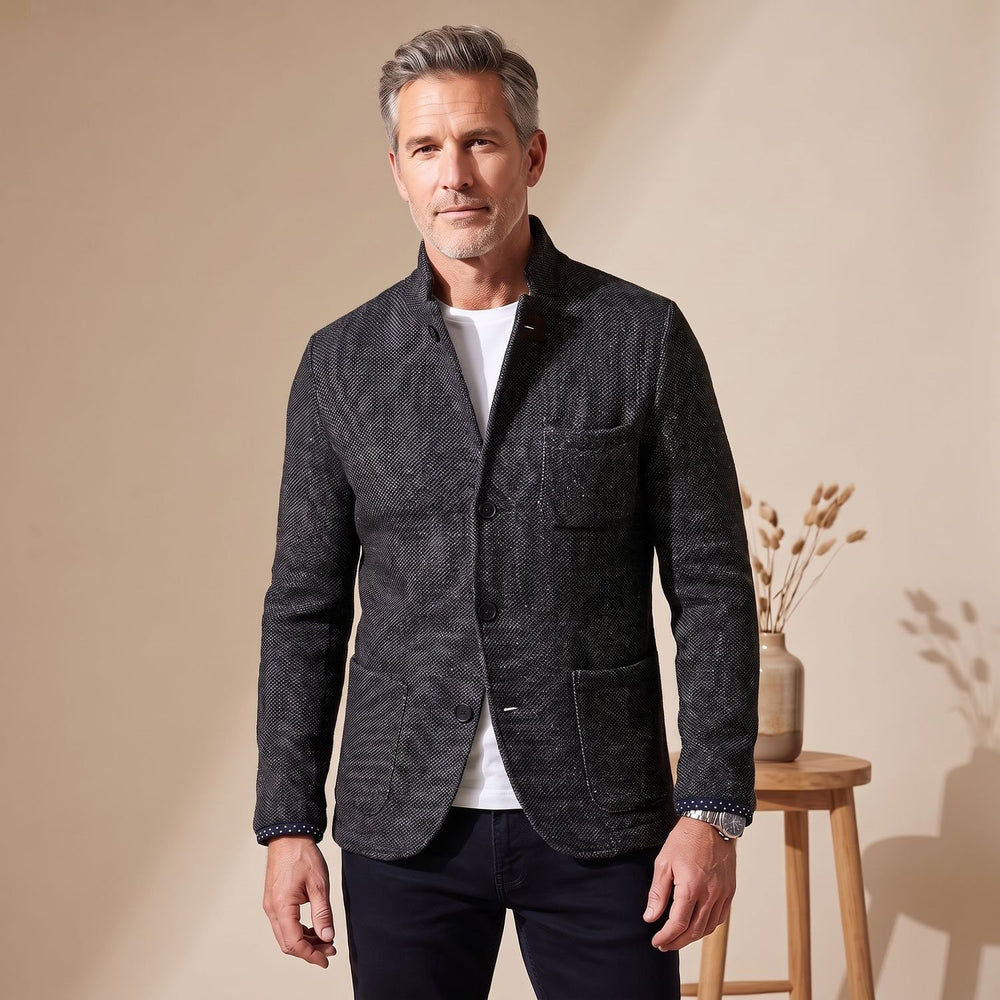 Men's Slim-Fit Button-Up Knit Blazer Cardigan - Black