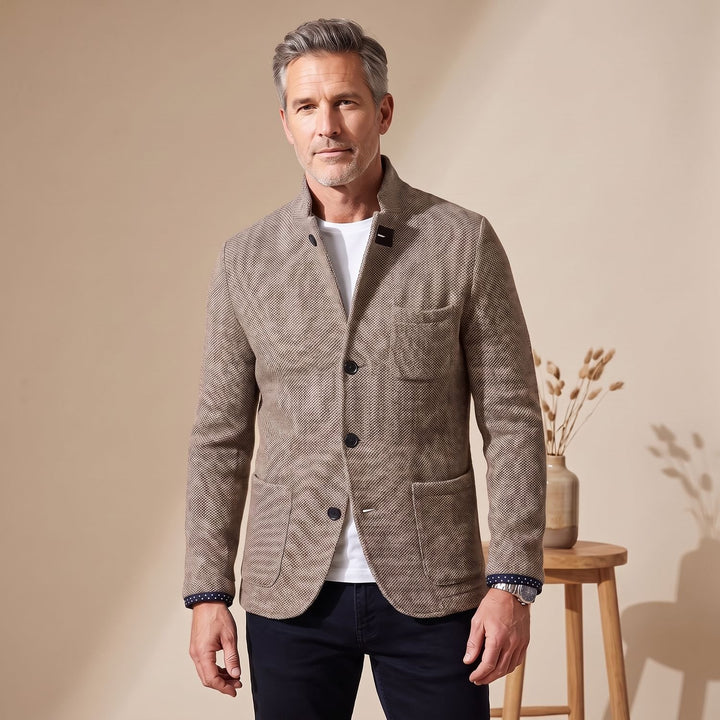 Men's Slim-Fit Button-Up Knit Blazer Cardigan - Khaki