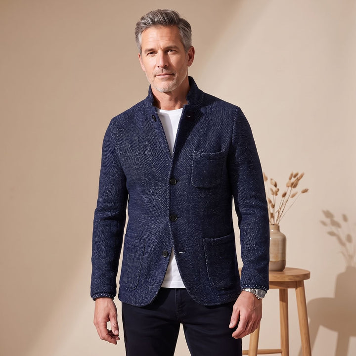 Men's Slim-Fit Button-Up Knit Blazer Cardigan - Navy Blue