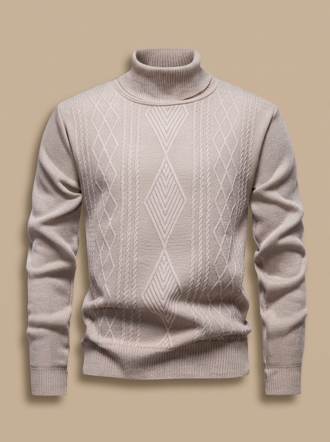 Men's Slim-Fit Cable-Knit Turtleneck Sweater - Beige