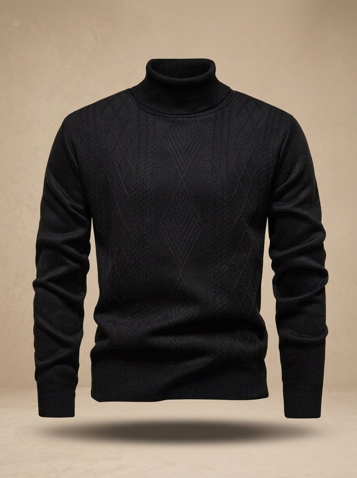Men's Slim-Fit Cable-Knit Turtleneck Sweater - Black