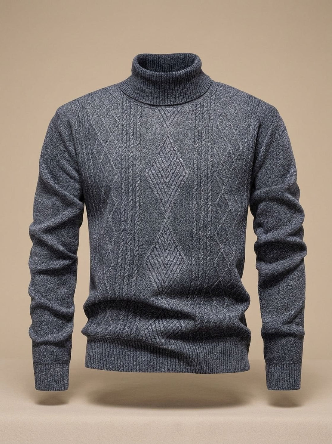 Men's Slim-Fit Cable-Knit Turtleneck Sweater - Light Gray