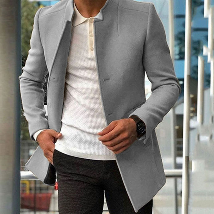 Men's Slim Fit Collarless Wool-Blend Winter Coat - Grey