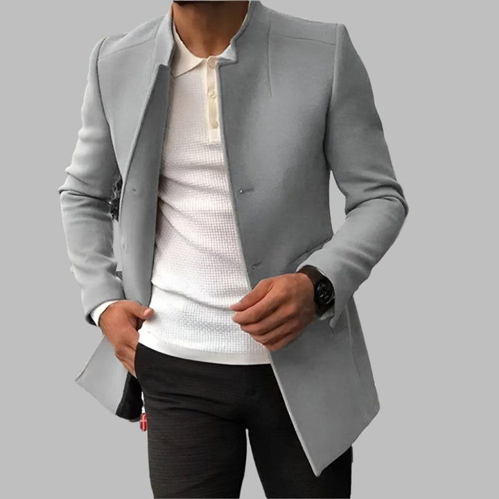 Men's Slim-Fit Collarless Wool Coat Open-Front - Gray