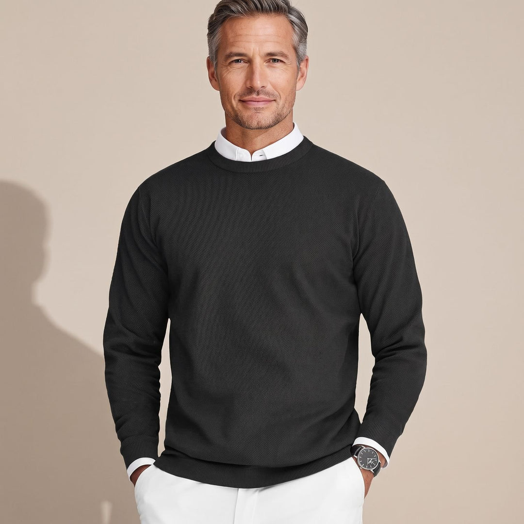 Men's Slim-Fit Crew Neck Layering Sweater - Black