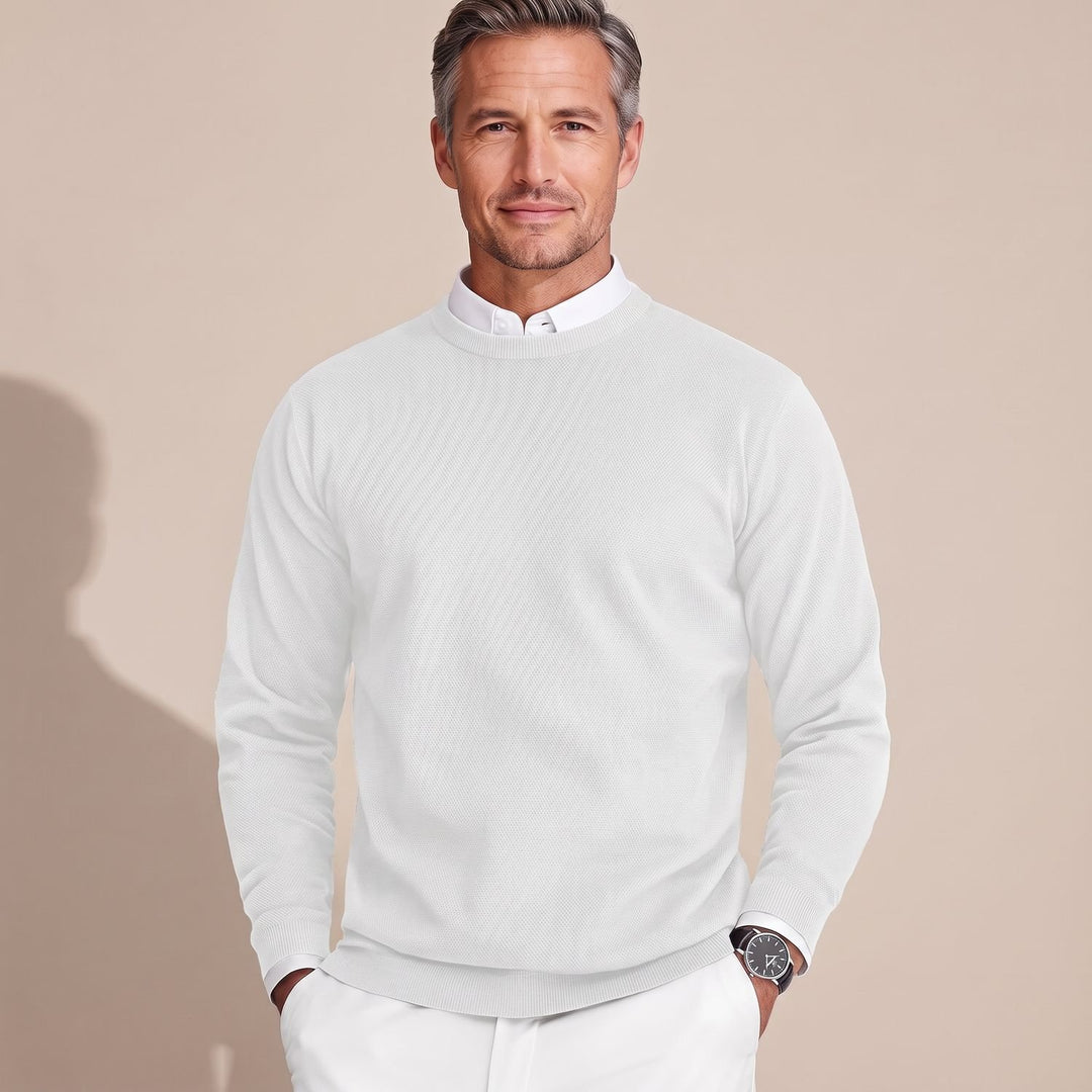 Men's Slim-Fit Crew Neck Layering Sweater - White