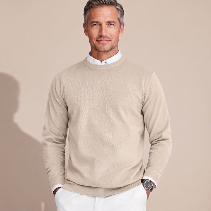 Men's Slim-Fit Crew Neck Layering Sweater - Beige