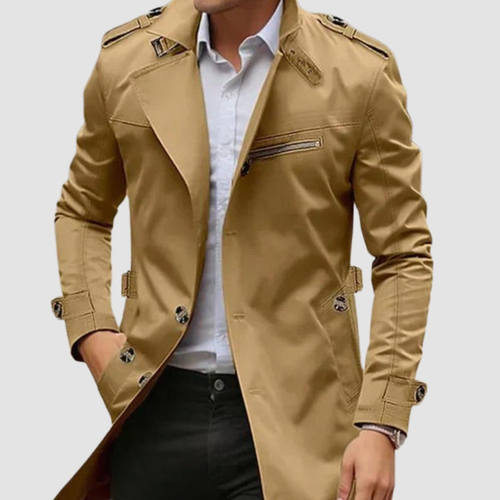 Men's Slim Fit Double Breasted Trench Coat Epaulette Jacket