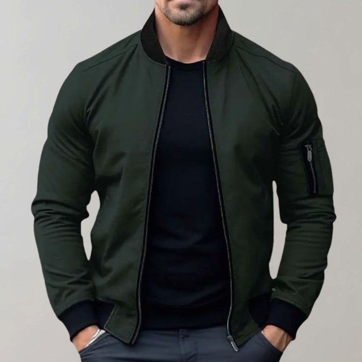 Men's Slim Fit Full-Zip Bomber Jacket Ribbed Collar - Green