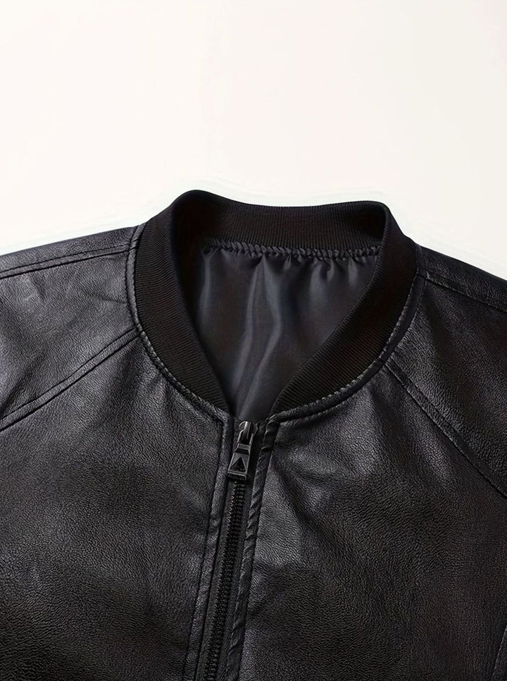 Men's Slim-Fit Full-Zip Faux Leather Bomber Jacket