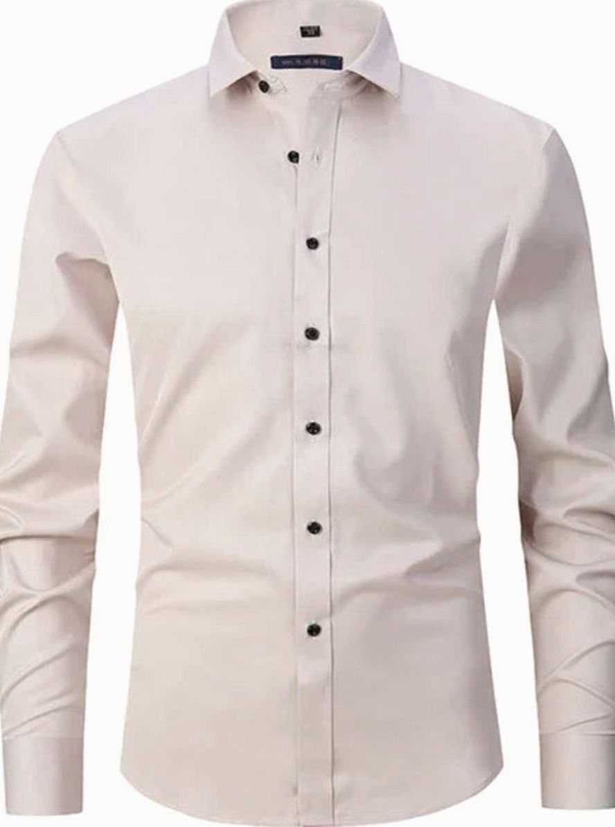 Men's Slim-Fit Long-Sleeve Button-Down Dress Shirt - Beige
