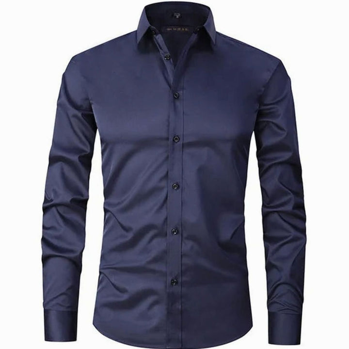 Men's Slim-Fit Long-Sleeve Button-Down Dress Shirt - Navy Blue