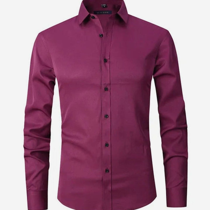 Men's Slim-Fit Long-Sleeve Button-Down Dress Shirt - Dark Pink