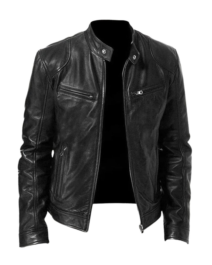 Men's Slim-Fit Moto Leather Mens Quilted Jacket Stand Collar